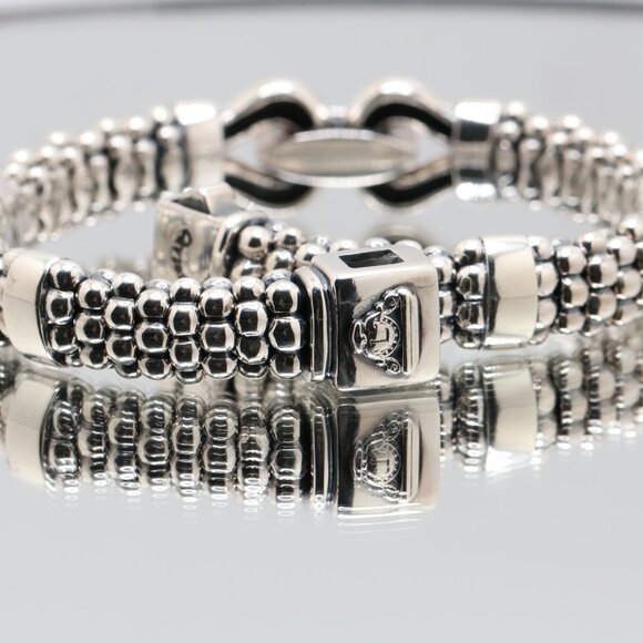 Authentic Lagos Caviar Sterling Silver 16 Cluster Diamond Bracelet - Picture 4 of 10